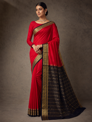 Mysore Silk sarees with Gandaberunda Design Contrast Border - Cream