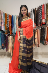 Mysore Silk sarees with Gandaberunda Design Contrast Border - Orange